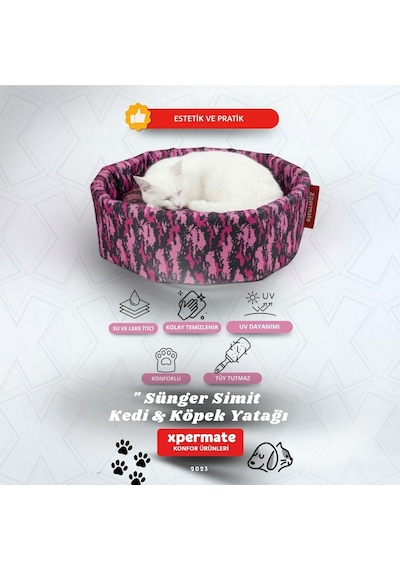 Xpermate Sünger Simit Küçük Irk Köpek Kedi Yatağı 45 Cm Kamuflaj