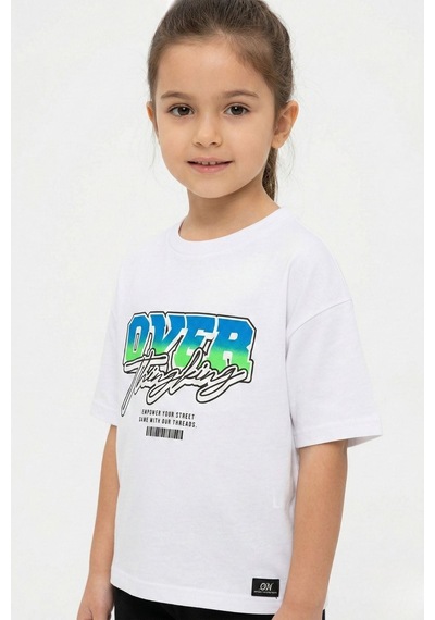 New Kids Baskılı %100 Pamuk Kız Çocuk Tişört-90488 Beyaz
