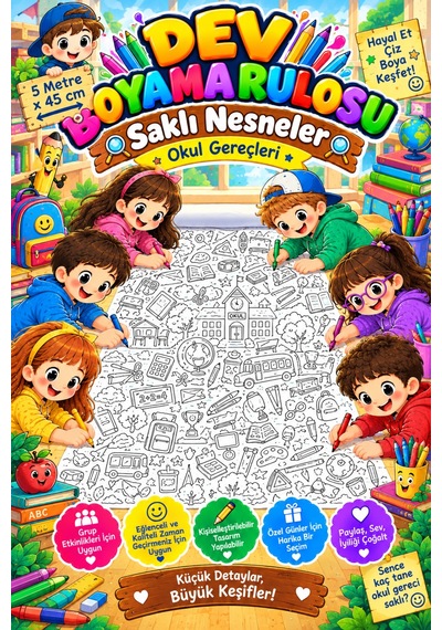 Saklı Nesneler Hidden Object Dev Boyama Kağıdı Boyama Rulosu Büyük Boy 5 Metre - 808525469