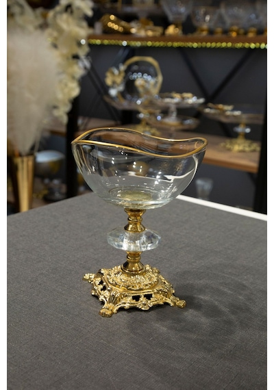 Argkristal Metal Ayaklı Vira Gold Detaylı Sütlü Tatlı Kasesi - Dondurmalık - Çerezlik 6 Lı Altın