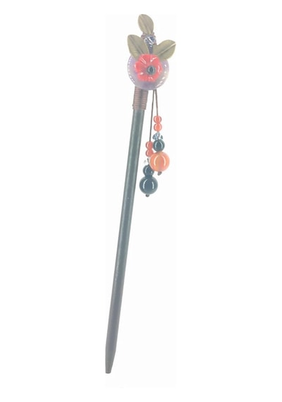 Tedz Collectıon Siyah İnci Çiçekli Püsküllü Topuz Çubuğu Siyah