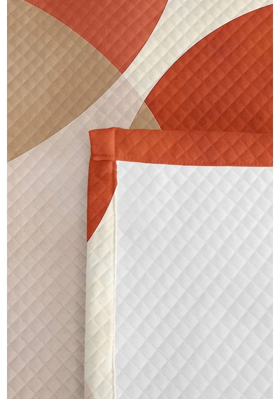 Turuncu Geometrik Genç Odası Tek Kişilik Pike Takımı - Modern Bej 160x220 Cm Kapitone Yatak Örtüsü Narin İpek Zemini