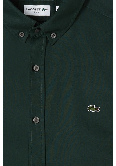 Lacoste Mens Slim Fit Green Shirt Dar Kesim Pamuklu Erkek Gömlek Yeşil