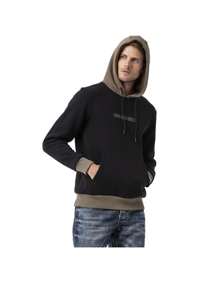 Cipo & Baxx Erkek Kapüşonlu Kanguru Cepli Baskılı Sweatshirt Cl582 Siyah