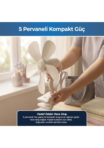Sinbo Sf-7707 Klipsli Mini Vantilatör, Sessiz Fan, Güçlü Tutuşlu Klips, Ayarlanabilir Başlık, Masa Ve Bebek Yatağı İçin Taşınabilir Fan