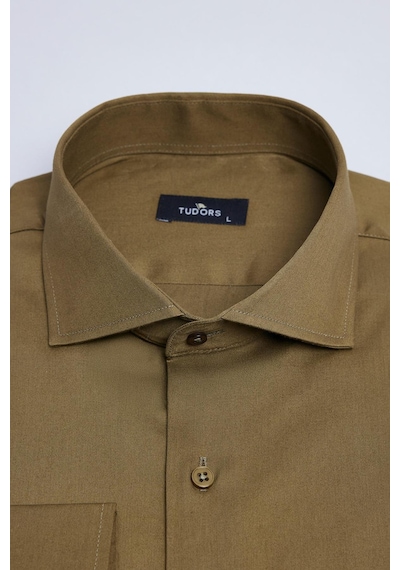 Tudors Erkek Slim Fit Dar Kesim %100 Pamuk Koton Saten Premium Seri Yeşil Gömlek-32843 Yeşil