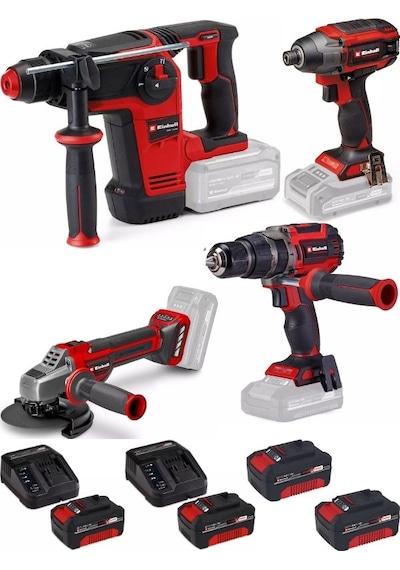 Einhell TP-HD 18/26 + TP-CI 18/220 + TP-CD 18/70 Li + TP-AG 18/125 Ce Q 4x4.0AH Kömürsüz Darbeli Profesyonel Set