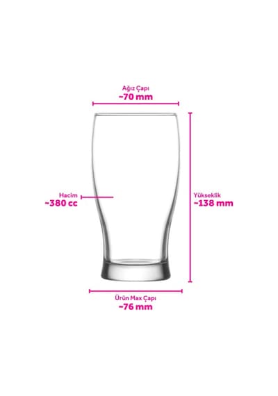 Lav Belek Cam Bira Bardağı 6'lı 380 ml (Meşrubat Bardağı )