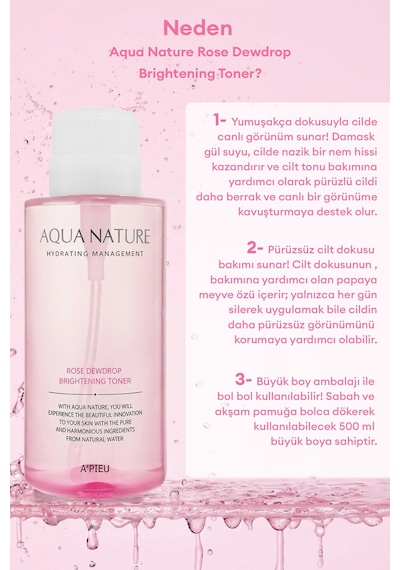 Missha A'PIEU Aqua Nature Rose Dewdrop Brightening Toner Aydınlatıcı ve Nemlendirici Tonik 500 ML