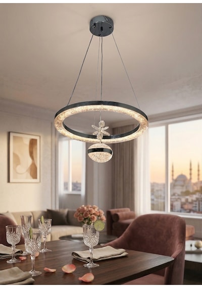 Lzy Avize Store Kristal Tek Toplu Halka Avize Modern Salon, Yemek Masası, Mutfak, Antre Ve Çocuk Odası Aydınlatma Krom