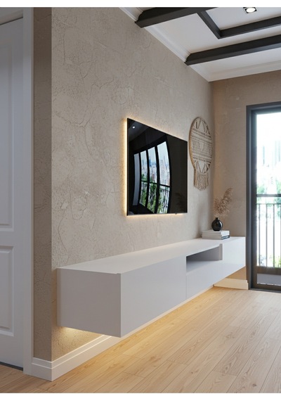 Resital Ledli Duvara Monte Tv Sehpası - Beyaz - W6016-1 Beyaz
