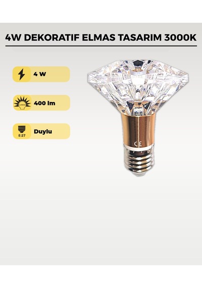 4w Dekoratif Kristal Diamond Led Ampul 3000k Şeffaf Elmas Tasarım Led Ampul