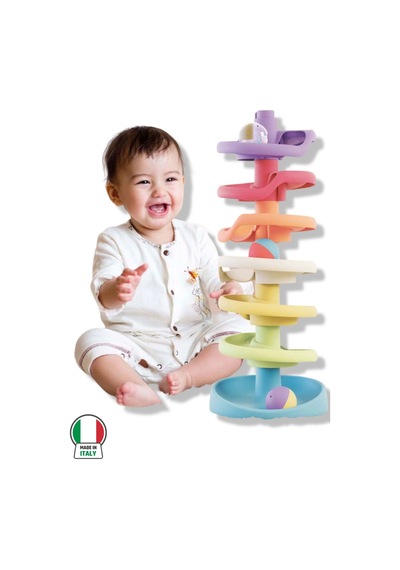 Eğitici Spiral Top Kulesi Quercetti Sarma Kule 10 Parça Renkli Güvenli Bebek Oyuncağı