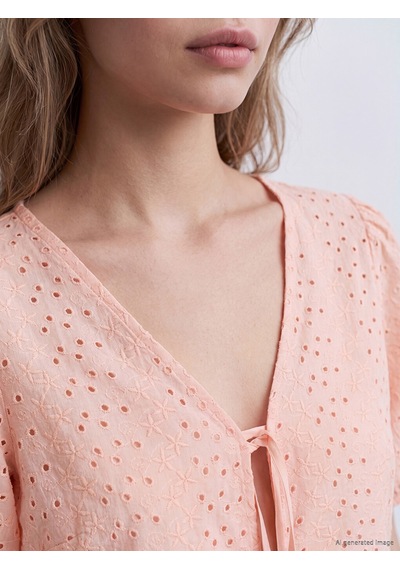 Lcw Vision Pembe Brode Bağlamalı Peplum Bluz