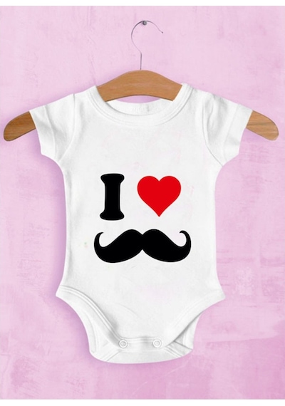 Tuğbababy Baby I Love Bıyıklı Zıbın Kız Erkek Beyaz