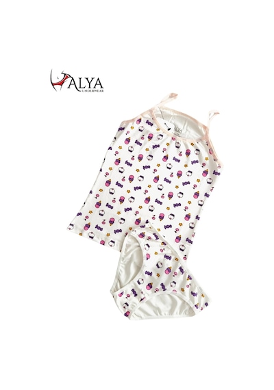 Alya Underwear Kız Çocuk Baskılı Ip Askılı Atlet Ve Slip Takımı Dondurma Baskılı