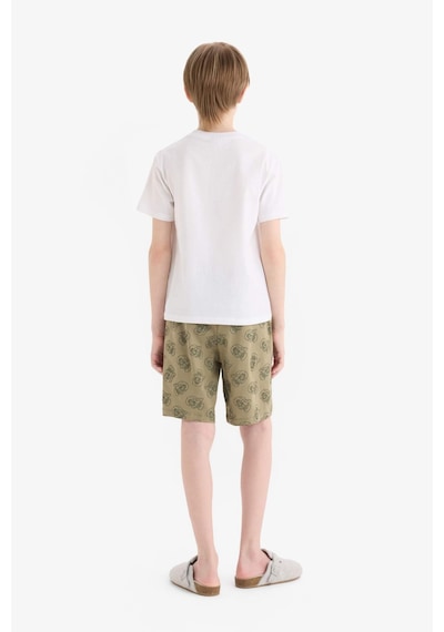 Defacto %100 Pamuklu Regular Fıt Desenli Beli Lastikli Pijama Takımı Erkek Çocuk E0019A825SM Beyaz