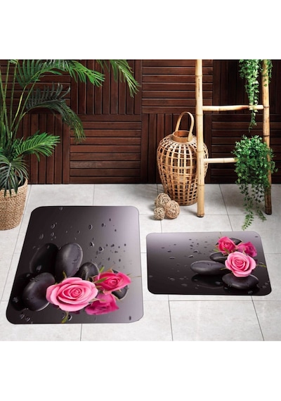 Eliana Home Dijital Baskılı 2'li Banyo Paspas Takımı Lna5072 Gri