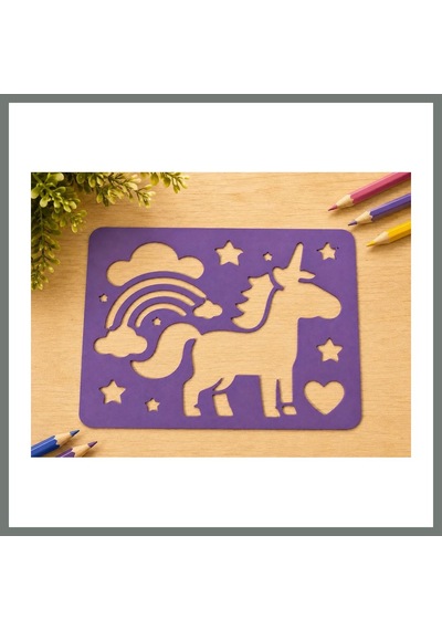 Bezos 3d Baskı Unicorn Ve Gökkuşağı Çizim Şablonu - Desen Kalıbı - Mor Mmbz