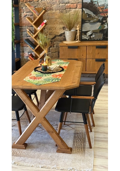 Ntconcept Arden Doğal Ahşap Sandalyeli Masa Takımı 100x210cm+6