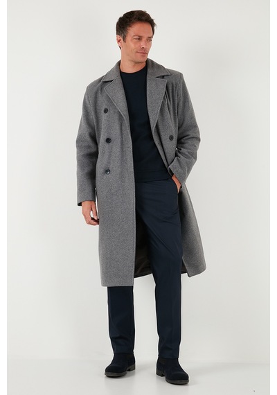 Buratti Loose Fit Kruvaze Yaka Uzun Astarlı Kaşe Erkek Kaban 681003 Gri