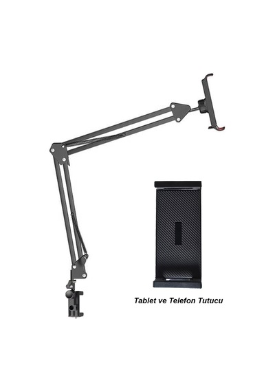 Çift Kollu Akrobat Tablet Telefon Standı 25 Cm Açılır Başlık Cam Masa Yatak Başucu Standı