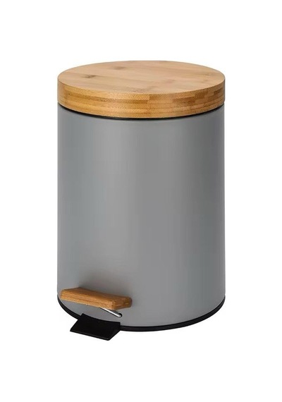 Ayrex Orret Home Bambu Kapaklı Metal Çöp Kovası Hidrolik Sistemli Yavaş Kapanma Özellikli, Pedallı, Banyo Ve Diğer