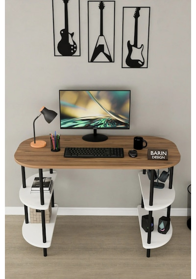 120 Cm Çalışma Masası Bilgisayar Masası 2 Raflı Kitaplık Ofis Ders Masası Ahşap Metal Ayaklı Atlantik Çam - Beyaz 120 Cm Çalışma Masası Bilgisayar Masası 2 Raflı Kitaplık Ofis Ders Masası Ahşap Metal Ayaklı Atlantik Çam - Beyaz