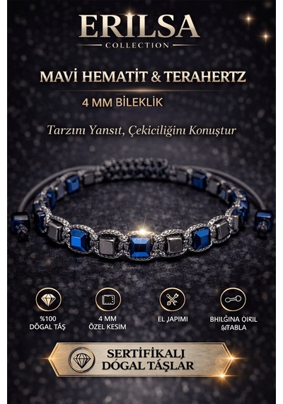 Sertifikalı Mavi Hematit Terahertz Bileklik - 4 Mm Doğal Taş Unis Çok Renkli