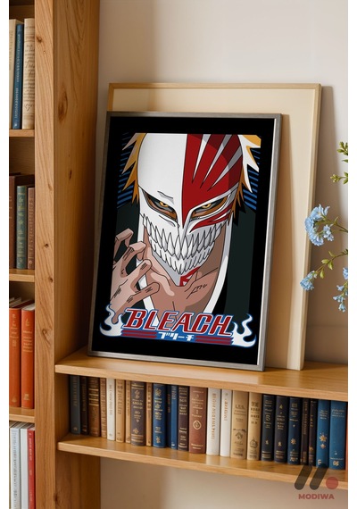Bleach Ichigo Maske Anime Poster, Siyah Çerçeveli Duvar Tablosu - Anime Severlere Özel Hediye