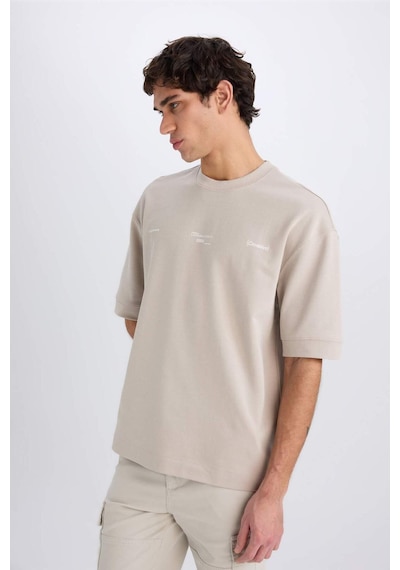 DeFacto Loose Fit Bisiklet Yaka Baskılı Kısa Kollu Ağır Kumaş Tişört E0575AX25SMBG170