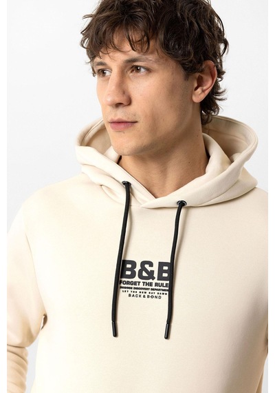 Backandbond Bej Regular Fit Pamuklu Kapüşonlu Sweatshirt