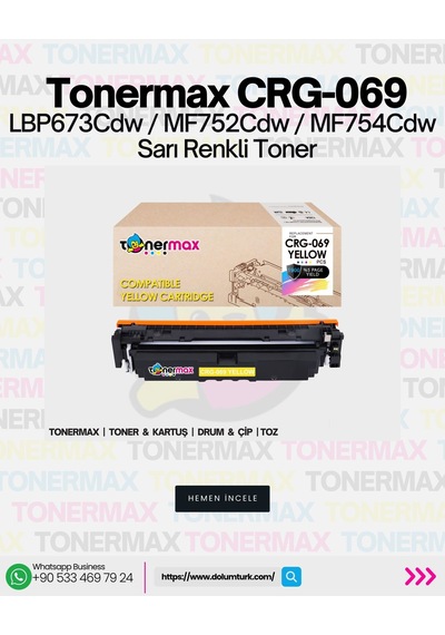 Canon Crg-069 Uyumlu  Toner Sarı- Çipli / 5094c002 /lbp673cdw /mf752cdw /mf754cdw