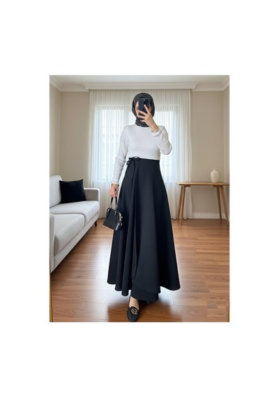 Unika Boutique Yandan Bağlamalı Tesettür Uzun Etek Siyah