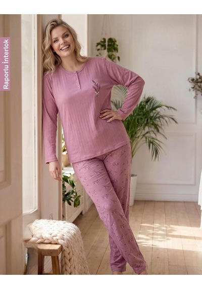 Boyraz Lindros Kadın Düğme Yaka Raporlu İnterlok Kışlık Battal Pijama Takımı 02742 - 1 Adet Gülkurusu Boyraz Lindros Kadın Düğme Yaka Raporlu İnterlok Kışlık Battal Pijama Takımı 02742 - 1 Adet Gülkurusu