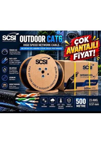 Scsı Outdoor Cat6 Utp 23awg 0.57mm - 500 Metre