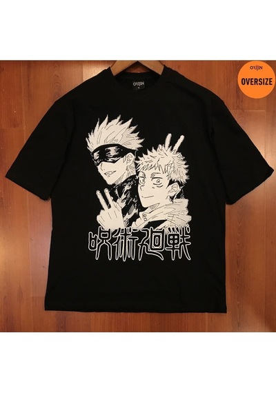 Kalic Studio Jujutsu Kaisen Satoru Gojo Yuji Itadori Baskılı Oversize Siyah Siyahorj210