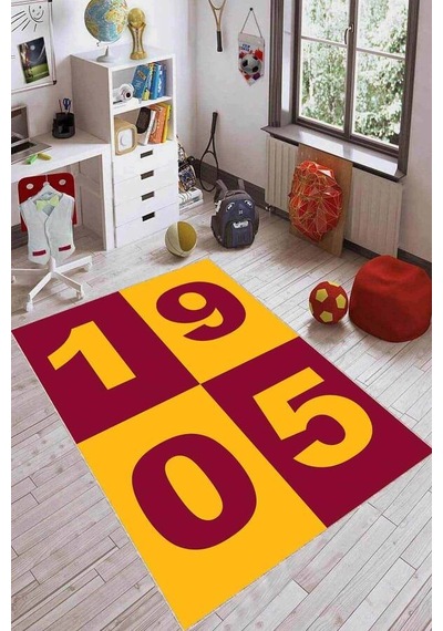 Sarı Ve Kırmızı Kaymaz Tabanlı Yıkanan Taraftar Halısı Kd062n11 Sarı - Kırmızı