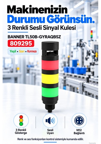 Banner Tl50b-gyraqbsz 3 Renkli Sesli Led Kolon Lamba 809295