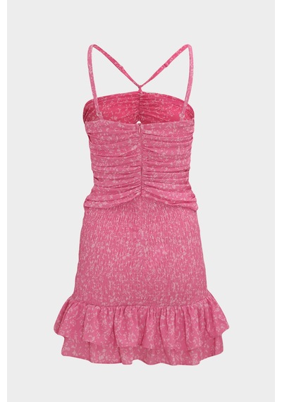 Açelyaokcu Eteği Gipeli Büzgü Detaylı Slim Fit Kadın Mini Elbise Pembe
