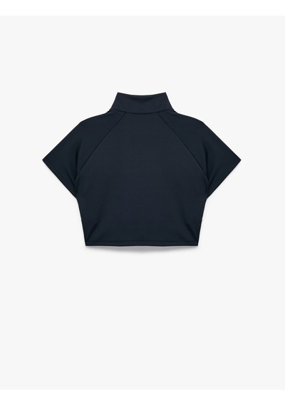 Koton Slim Fit Dik Yaka Reglan Kollu Fermuarlı Spor Tişört Lacivert 7wak10100nk