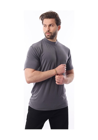 Madmext Füme Bisiklet Yaka Basic Erkek T-shirt E7113 Füme