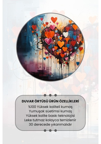 Renkli Kalplerin Dansı Desenli Duvar Halısı Duvar Örtüsü Tapestry Süet Dokulu Kumaş