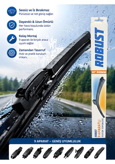50 Cm 20 500mm Universal Oto Sileceği 9 Aparatlı Sessiz Çalışma İz Bırakmaz Premium Kalite