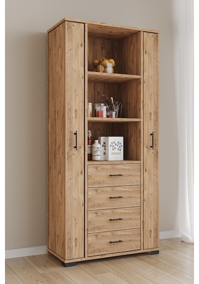 Aeka Ae-2204 Avrasya Çok Amaçlı 2 Kapaklı Raflı Çekmeceli Kiler Mutfak Dolabı Modern Tasarım 170x138x77,5 Çam