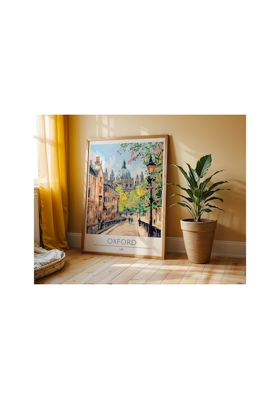Oxford Uk Travel Poster Ahşap Çerçeveli Dekoratif Duvar Tablosu Ahşap 01