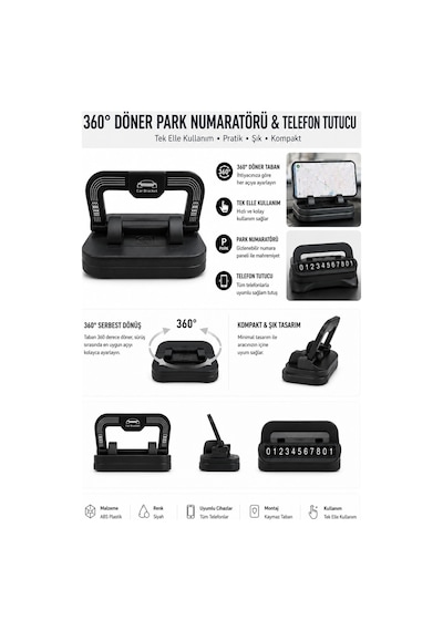 360 Döner Park Numaratörü Ve Telefon Tutucu Tek Elle Kullanım, Araç İçi Kaymaz Telefon Standı, Gizlenebilir Park Telefon Numaralığı Siyah - 883468506 Siyah 360 Döner Park Numaratörü Ve Telefon Tutucu Tek Elle Kullanım, Araç İçi Kaymaz Telefon Standı, Gizlenebilir Park Telefon Numaralığı Siyah - 883468506 Siyah