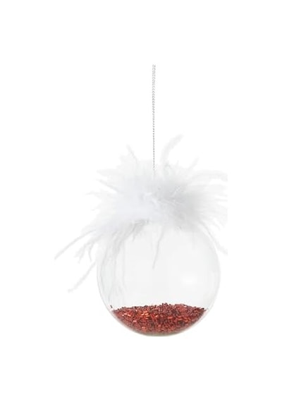 White Fluffy Ağaç Süsü 8 Cm Açık Ahşap