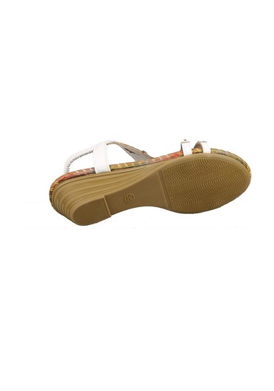 Guja 25y151-6 Kadın Taşlı Dolgu Topuklu Lastikli Comfort Sandalet Beyaz Siyah