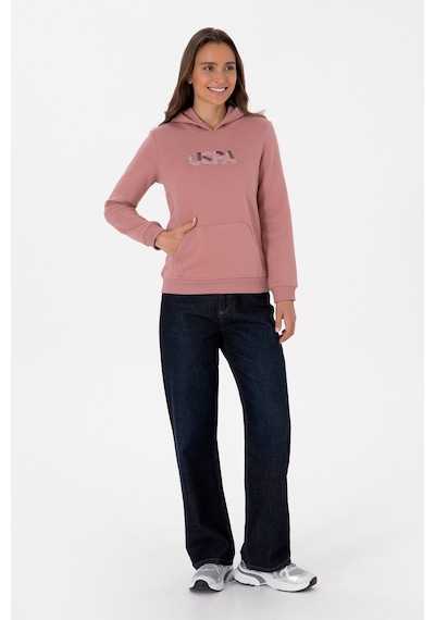 U.S. Polo Assn. Kadın Gül Kurusu Kapüşonlu Basic Sweatshirt 50307711-VR221